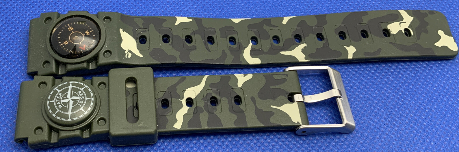 Camouflage Diver Style Rubber Strap With Compass S/S Buckle 18 mm # 94 NOS PS