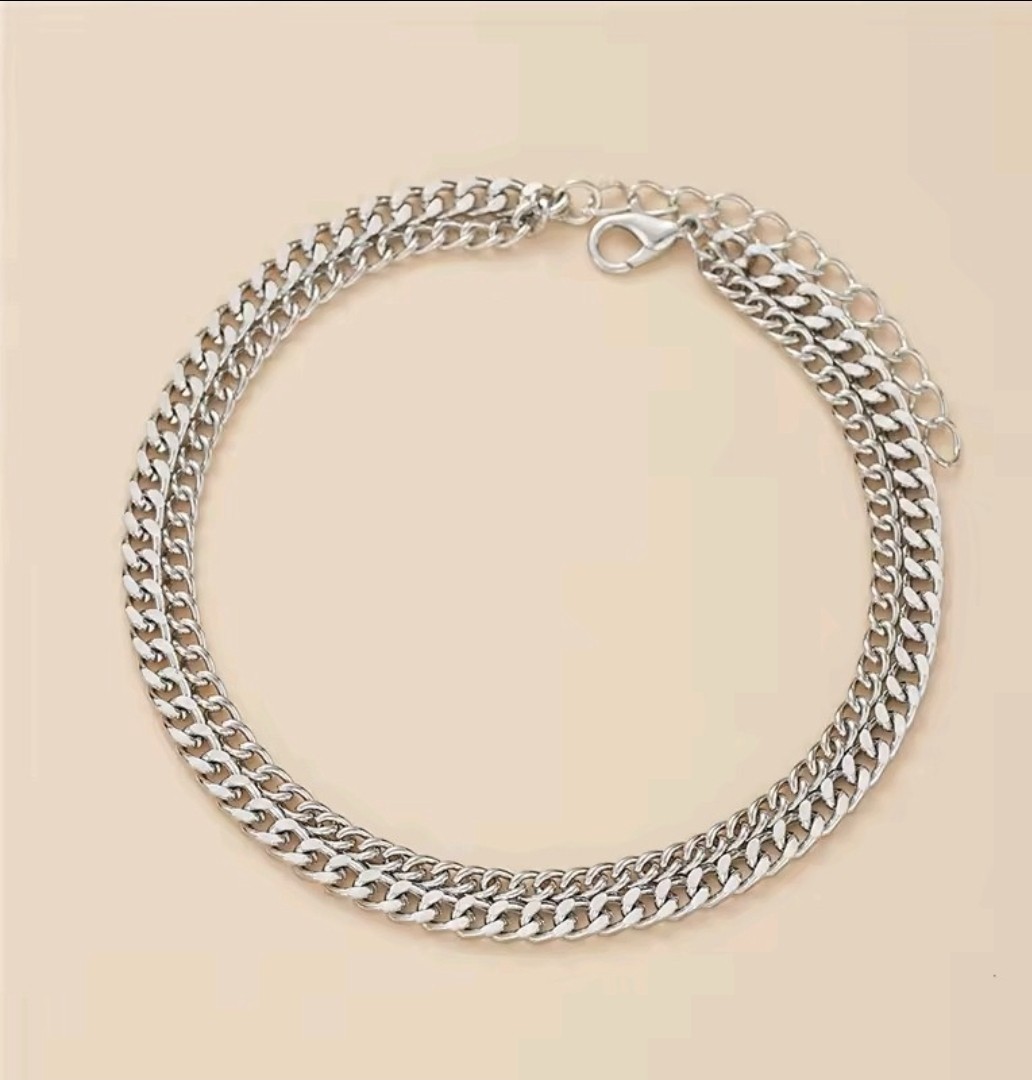 Gold Tone Cuban Link Chain Anklet Adjustable Lobster Clasp, No Stone