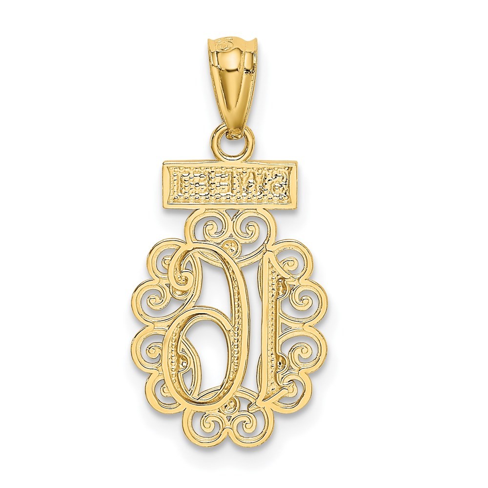 14k Two-tone Gold SWEET 16 with Filigree Pendant 0.77gm L-0.89 in,W-0.42 in