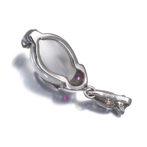 Moonstone Ruby 0.05ct Rabbit Pendant 900 Platinum
