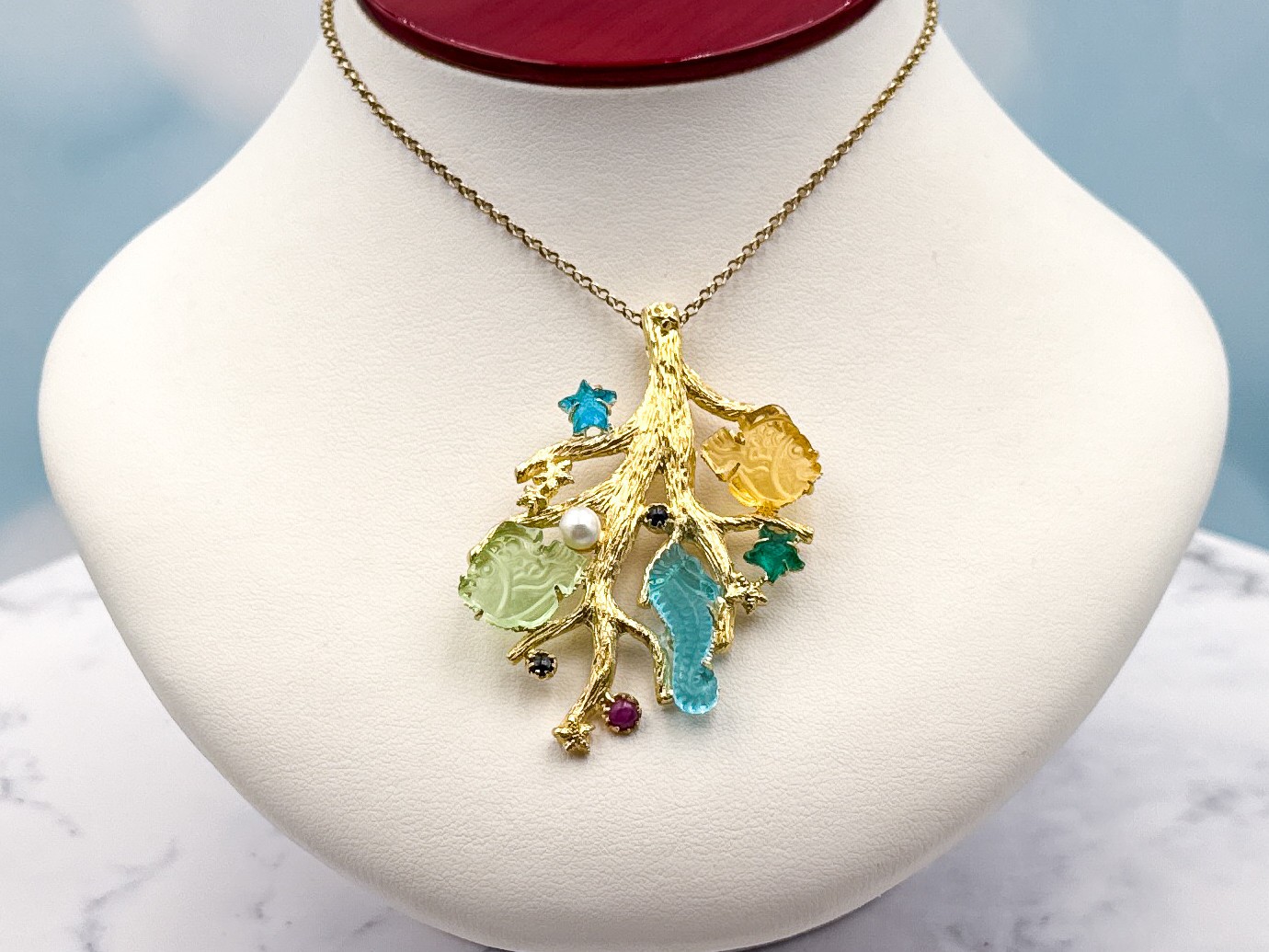 TAGLIAMONTE (SH834P) 925SS/YGP Venetian Cameo Pendant*Sea Life*Pearl*Reg.$450