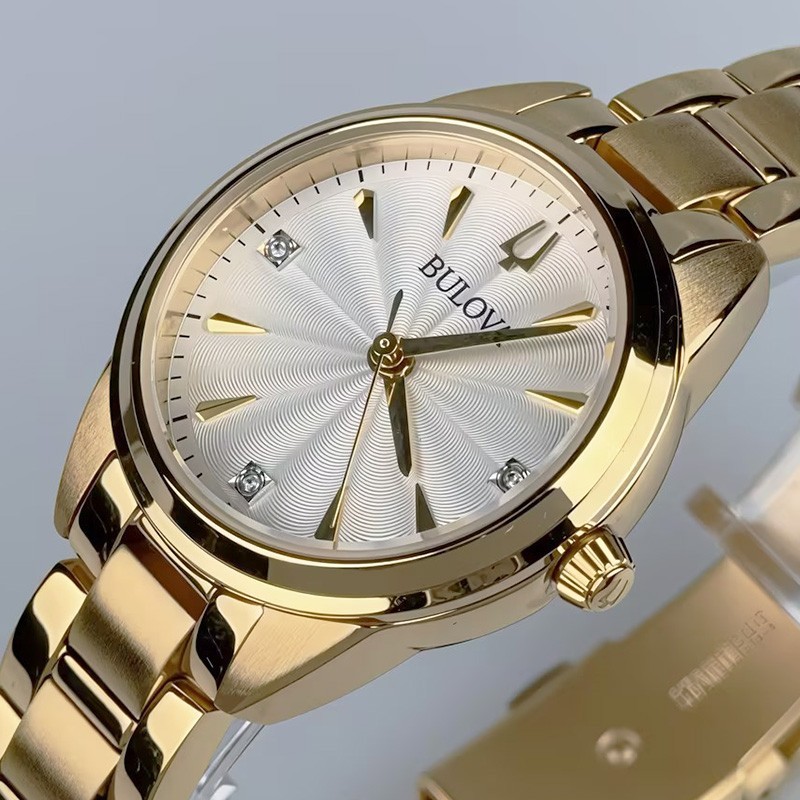 Bulova Sutton 97P150 White Diamond Dial Gold Bracelet Women’s Quartz Watch 28mm