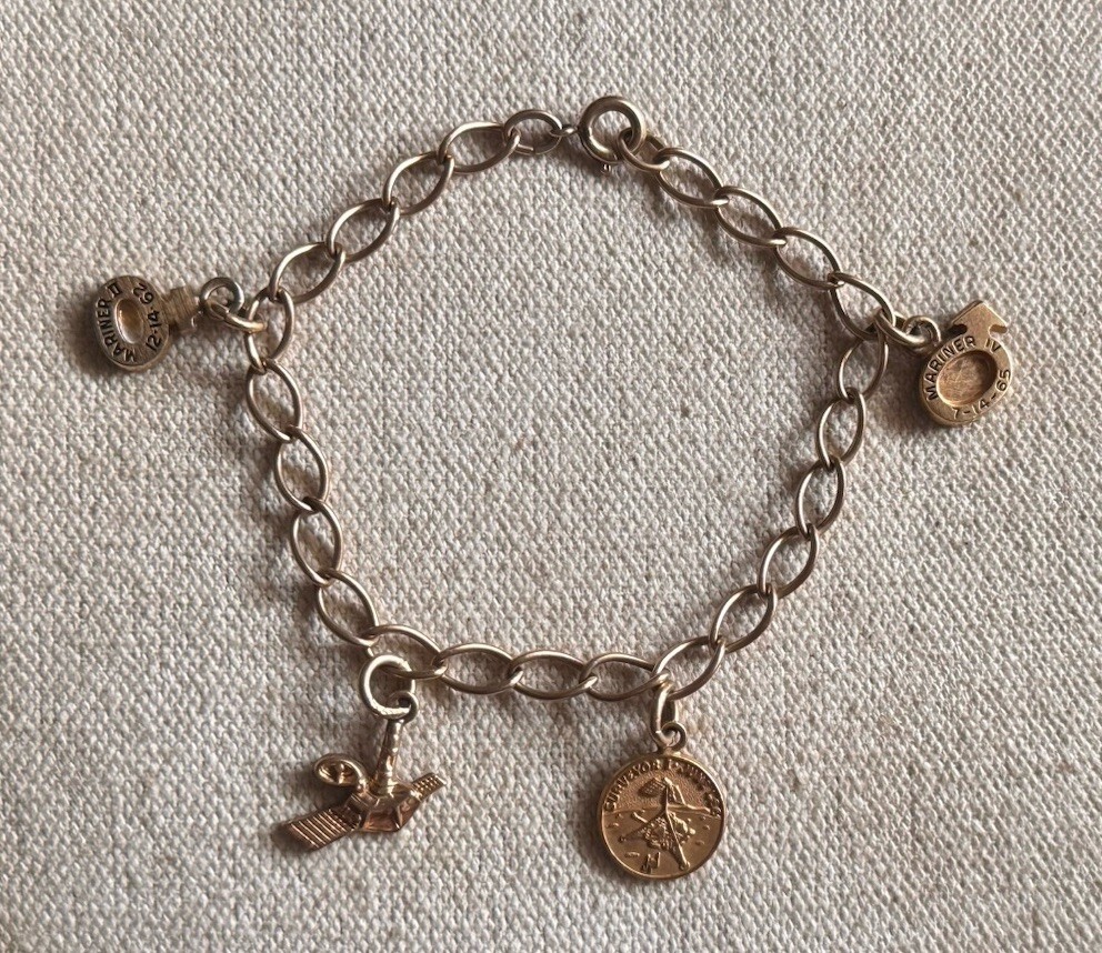 Rare W.E.H 12K Yellow GF Gold Filled Space Charms Mariner Surveyor I Bracelet#10