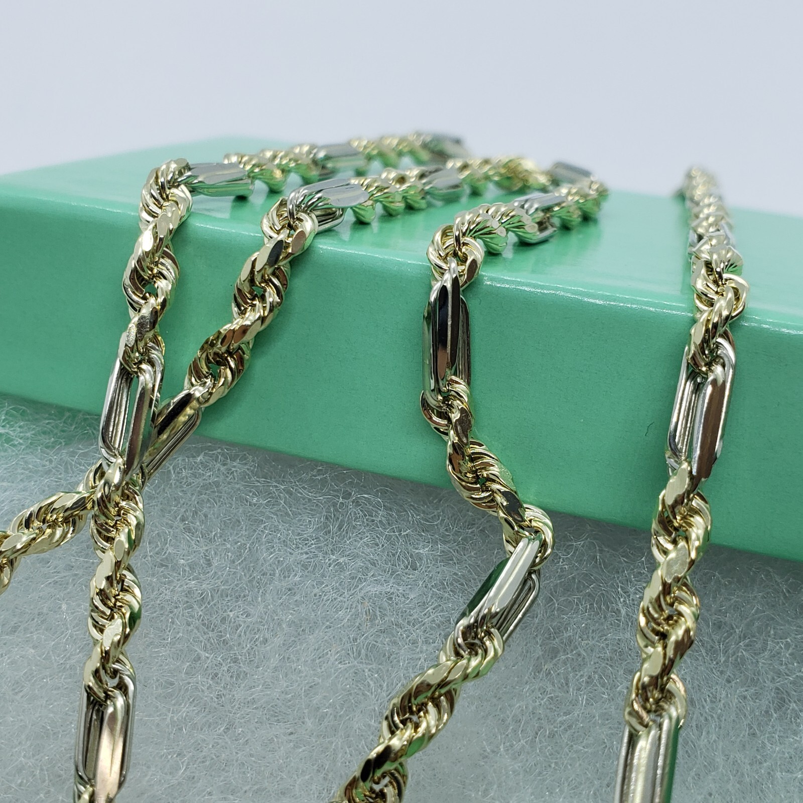 Authentic 14k Real Gold Two Tone Figarope Chain Necklace Lobster 3mm-6mm 18″-30″