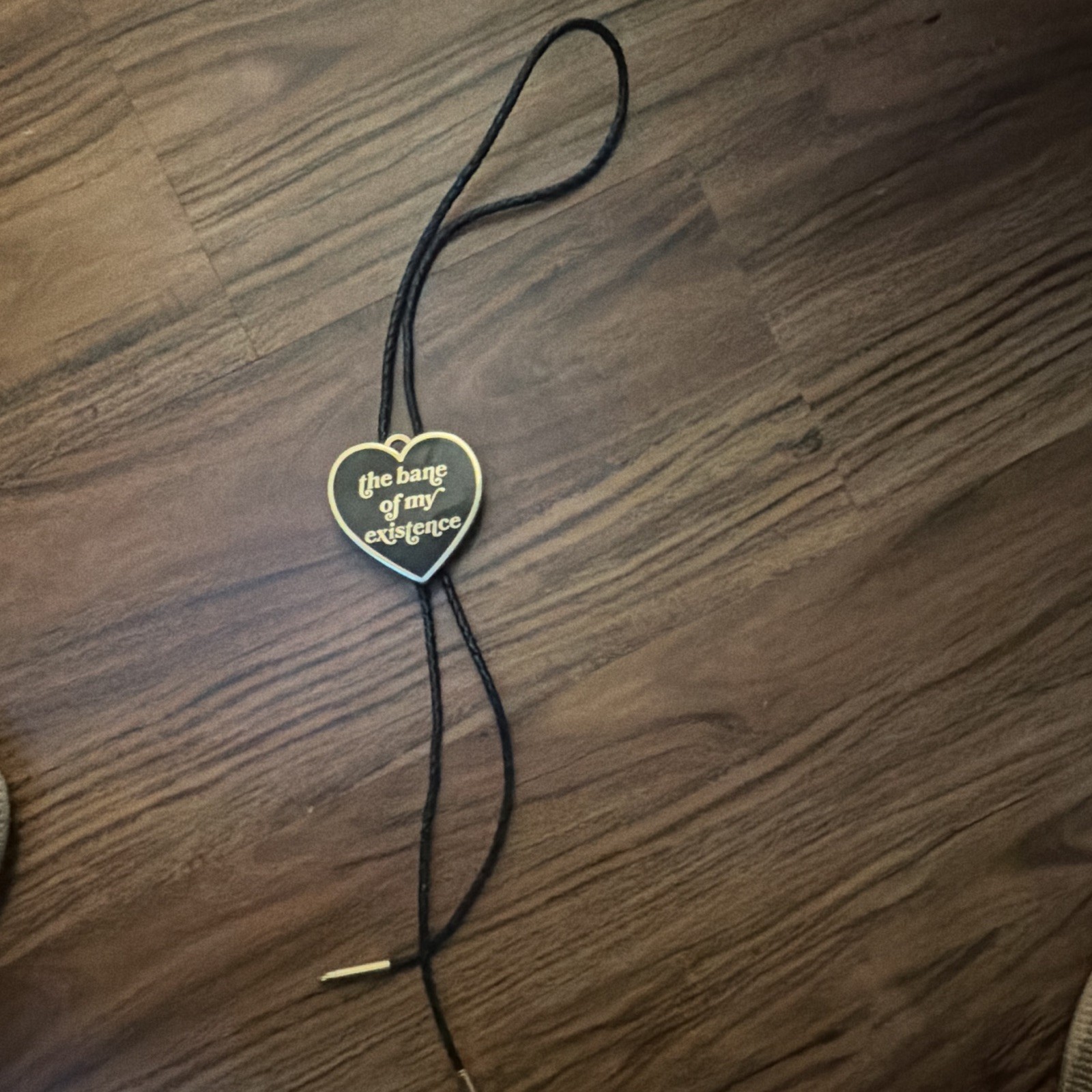 Heart Slide Adjustable Engraved Bolo Tie Black Cord Gold Tone Metal No Stone