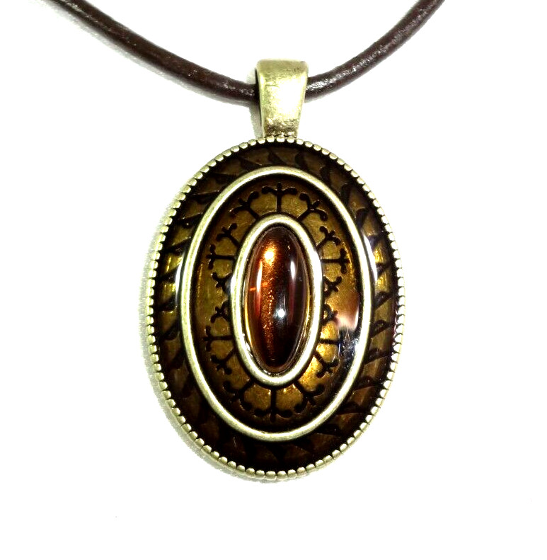 LIA SOPHIA “REALM” Translucent Enamel Oval Cabochon Center Pendant Necklace!