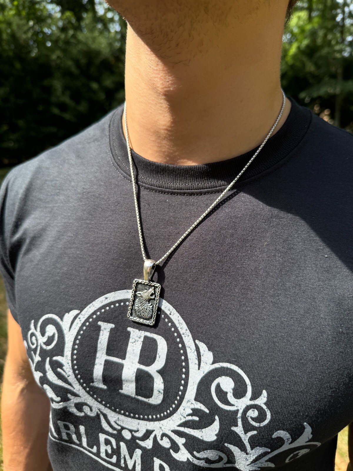 Solid 925 Silver / Gold Plated Oxidized Howling Lone Wolf Pendant Necklace