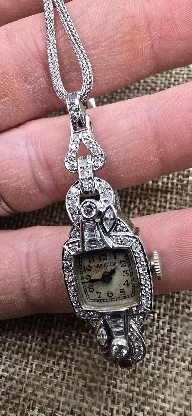 vintage Hamilton 995A Diamond and Platinum Iridium Ladies Watch 1930s Art Deco