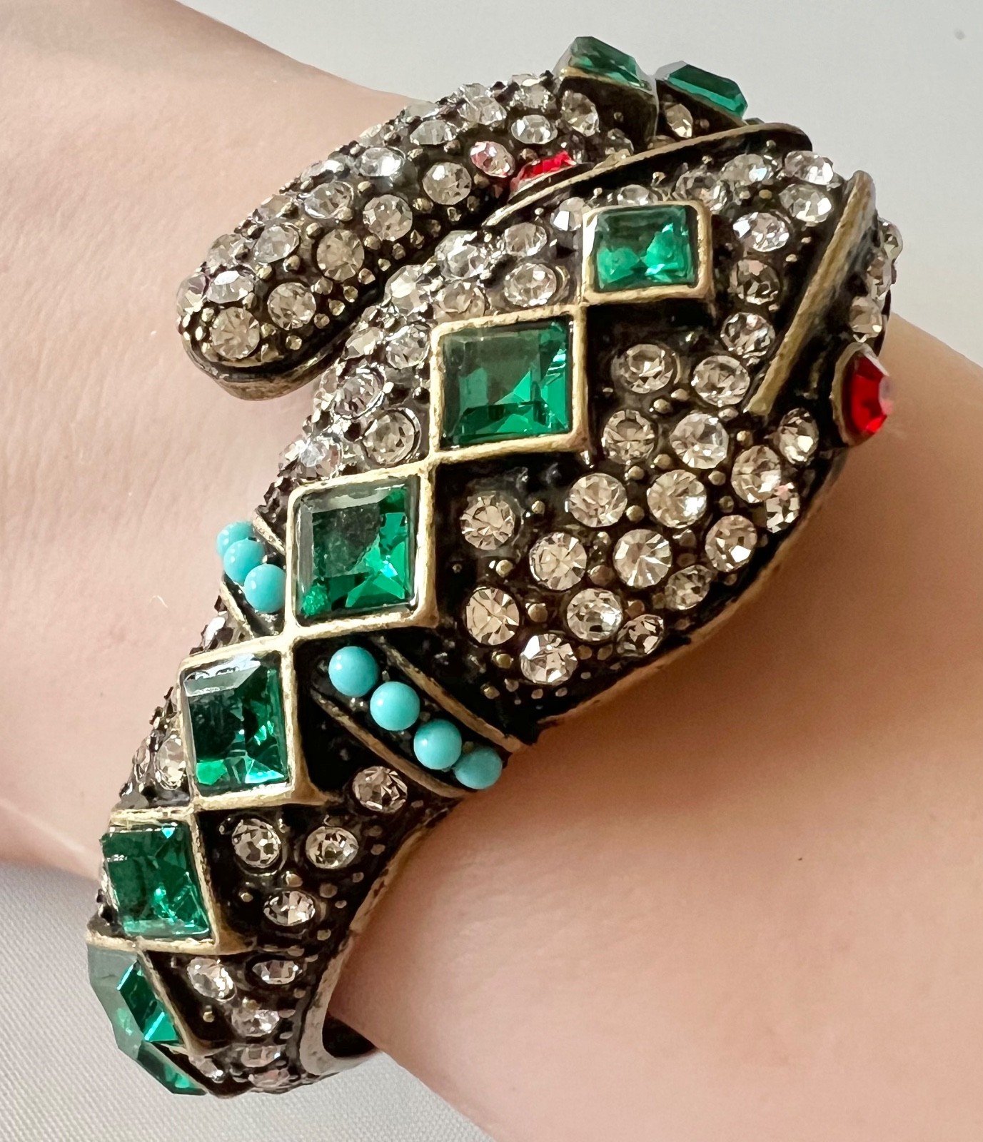 KJL SNAKE Bracelet Kenneth Jay Lane Emerald Ruby Crystal Victorian Egyptian Rev.