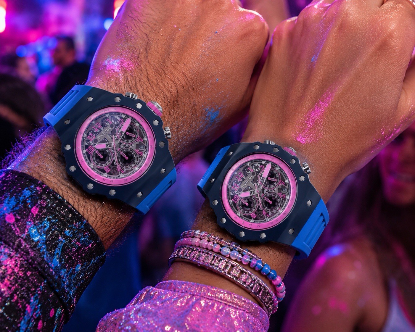 Invicta Racing Quartz Silver Dial, Quartz, Working Chronograph. Pink/Blue/Black!