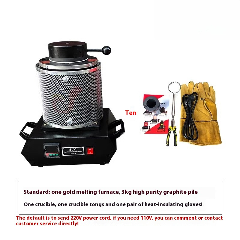 1600W Electric Melting Furnace Gold Silver Copper Smelter Graphite Crucible 220V