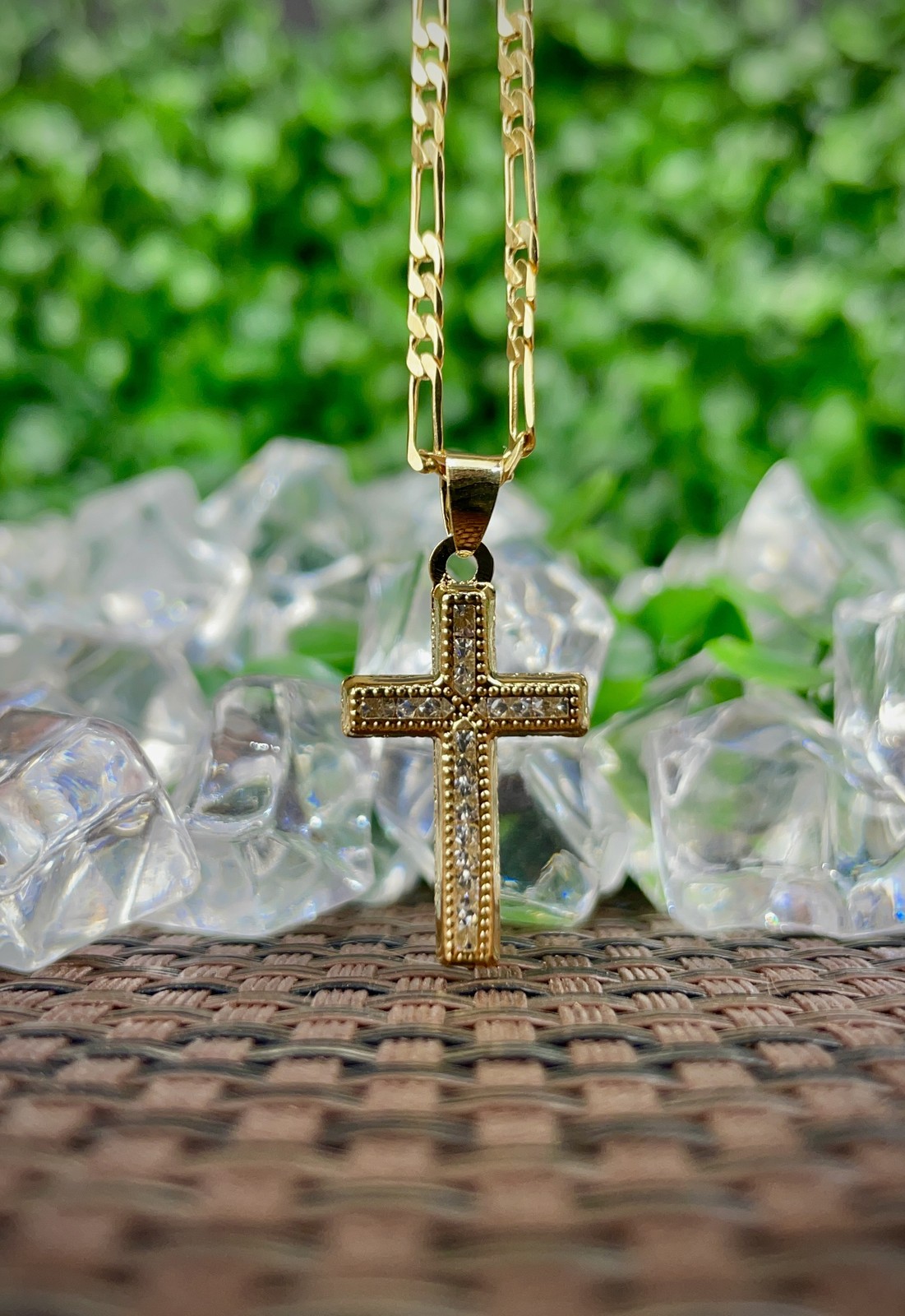 CZ Cross Necklace for Women Men Unisex Crucifix Charm Pendant Figaro Chain Gifts