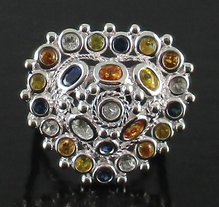 Princess Jaipur Multicolor Sapphire Sterling Silver Openwork Ring – Size 7