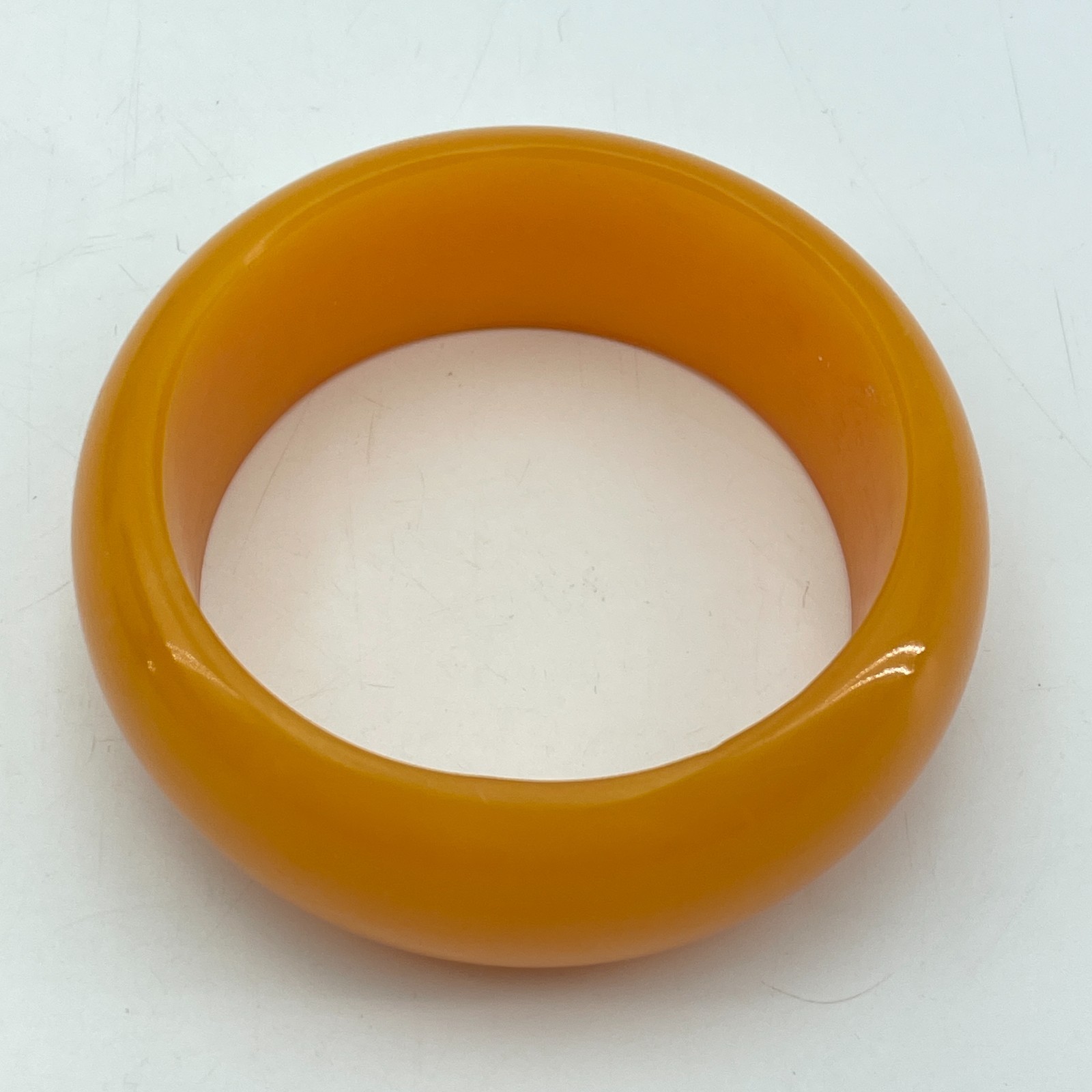 BAKELITE Bangle Bracelet Womens Mustard Yellow Art Deco MCM Chunky Wide 1.25in