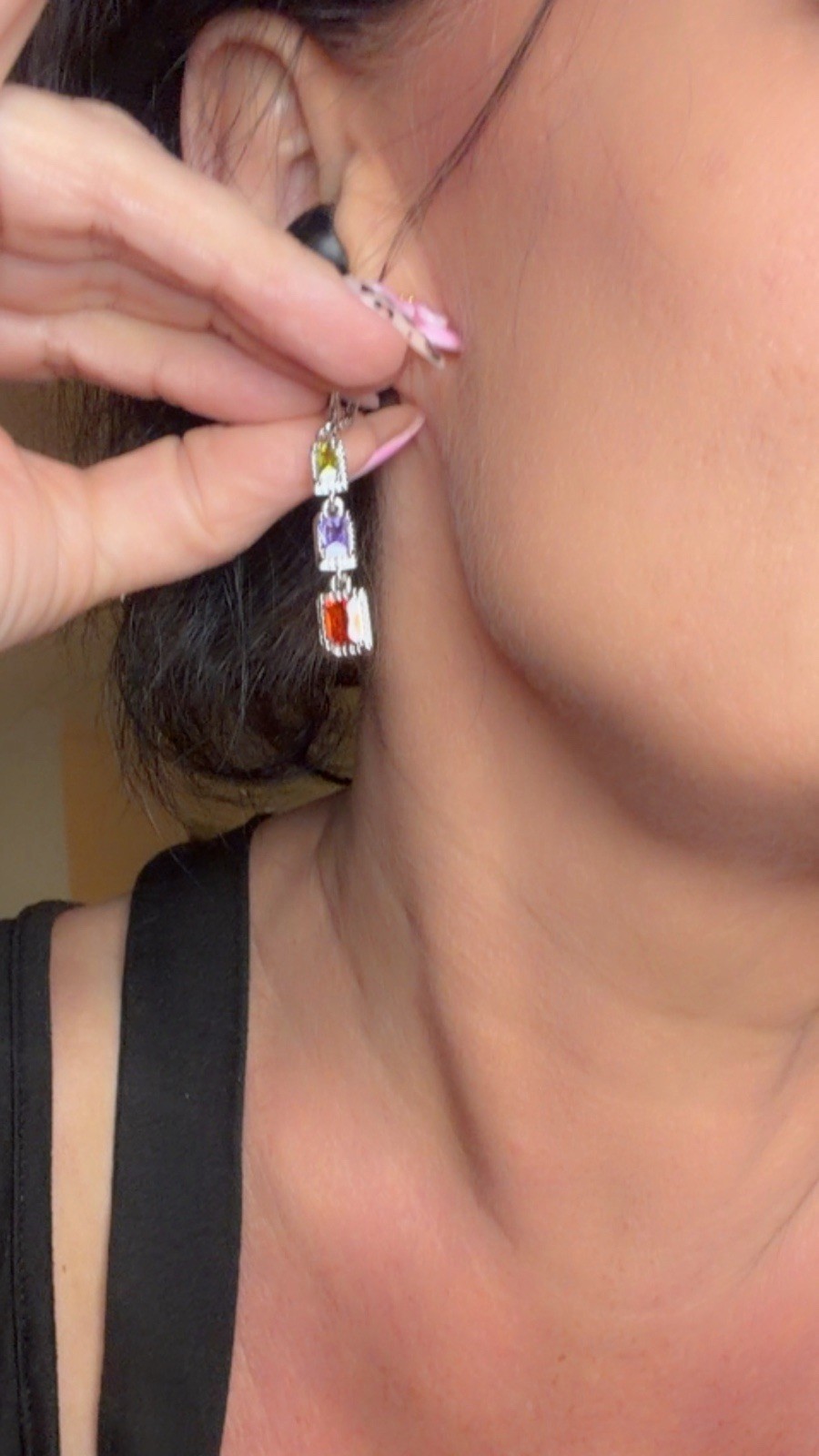 18K White Gold Filled AAA CZ Multicolor Drop Earrings
