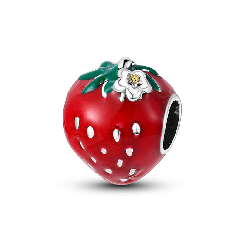 MULA Original Red Enamel Strawberry DIY Charm CZ Fit Bracelet 925 Silver Plated