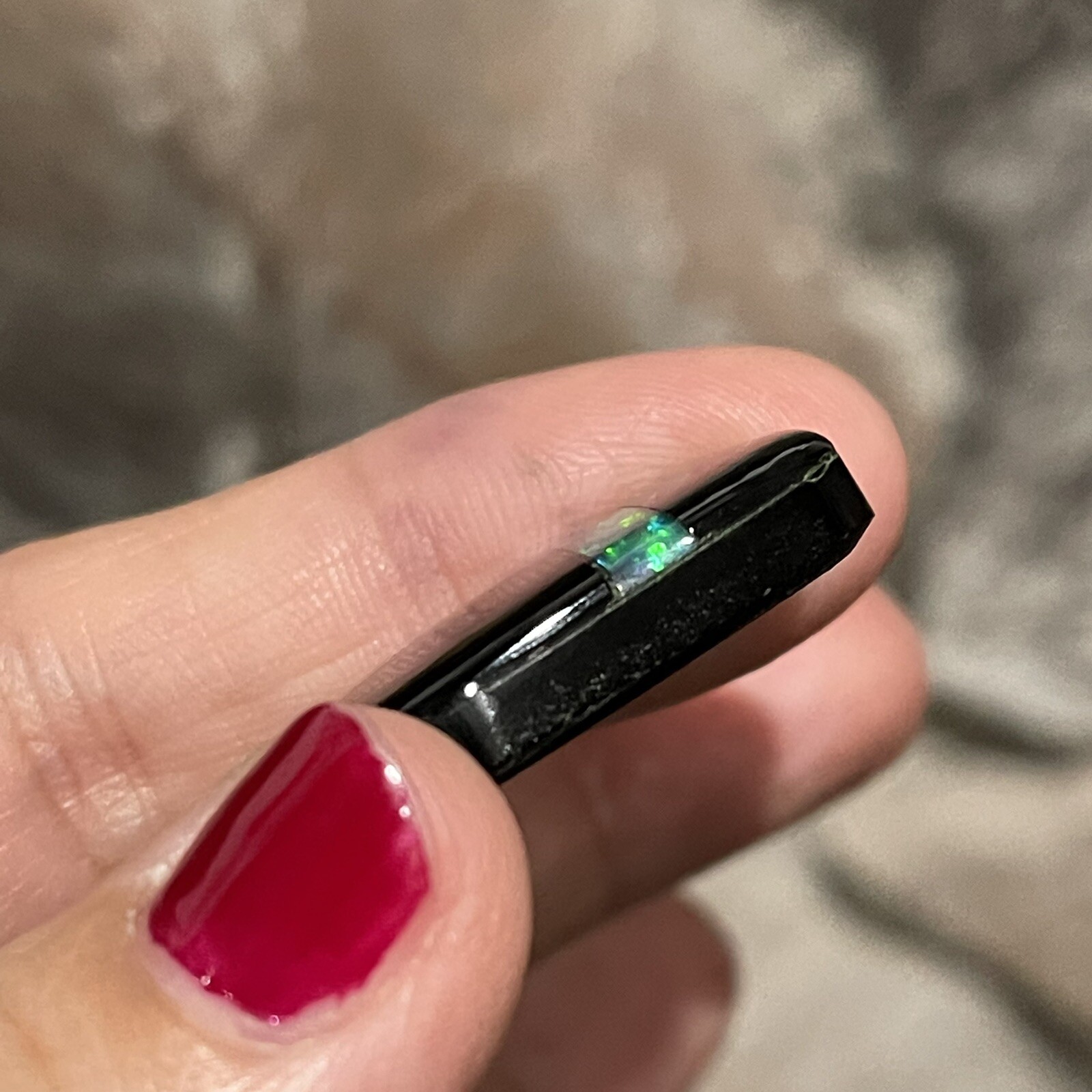 29ct 27.4c17.2×6.2mm Black Onyx And Lab Created Opal Inlay Intarsia Cabochon