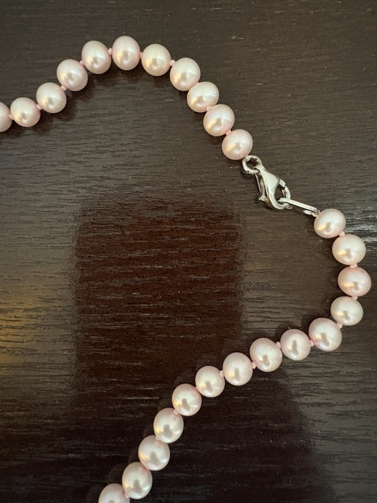 Vintage Franklin Mint Pink Pearl Single Strand Knotted Necklace Never Worn