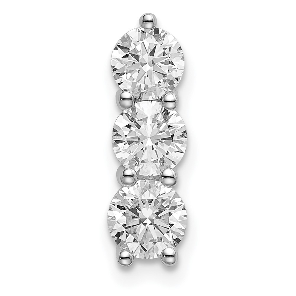 14k White Gold 1 Ct Lab Grown Diamond VS/SI+ G+ Three Stone Chain Slide Pendant