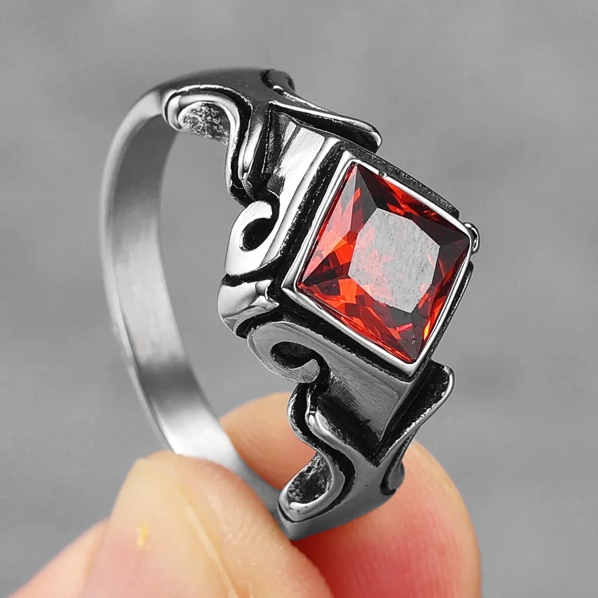 Multi Color Gemstone Unique Stainless Steel Men Rings Punk New In For Male Women