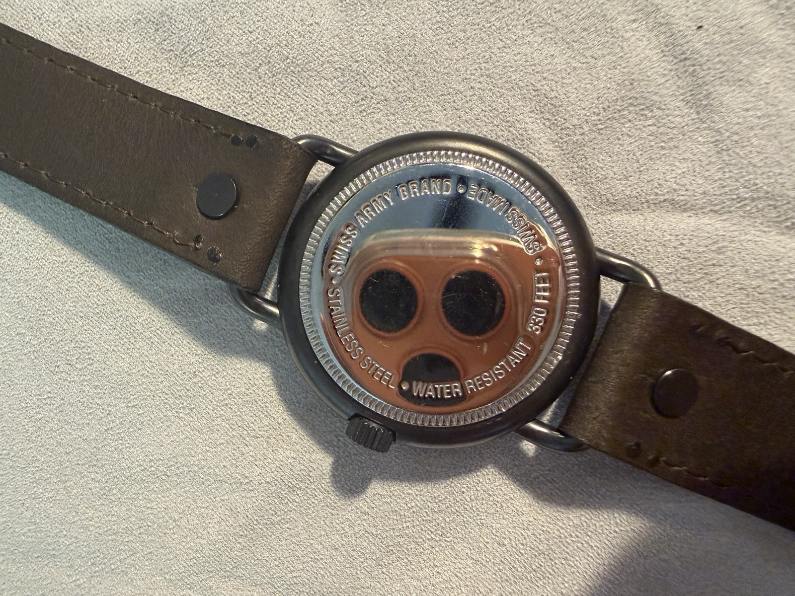 Swiss Army Quartz Analog Date 30m White Dial Black Case Brown Leather Strap