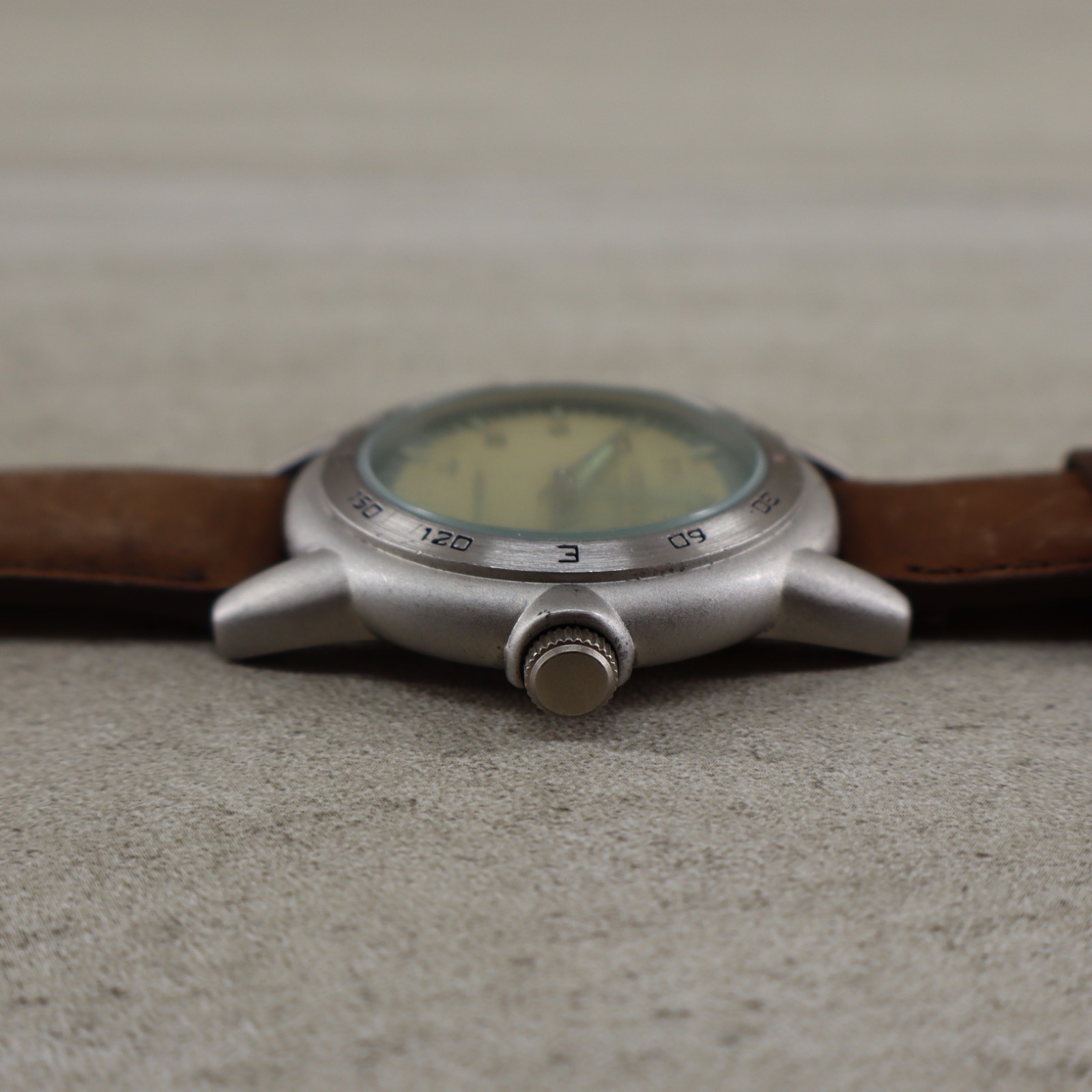 Coleman Watch 40-279 Compass Bezel Leather Band Beige Dial 30M New Battery