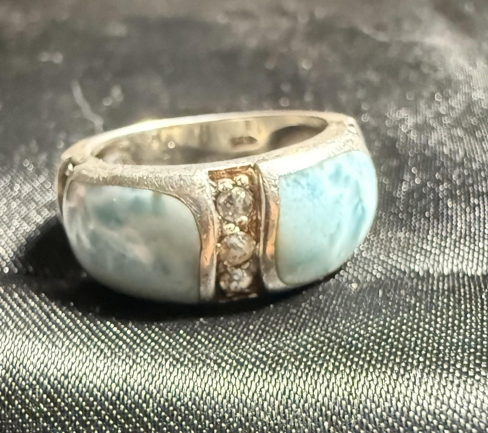 Marahlago Marina Collection Sterling Silver Ring with Larimar White Topaz Sz 6