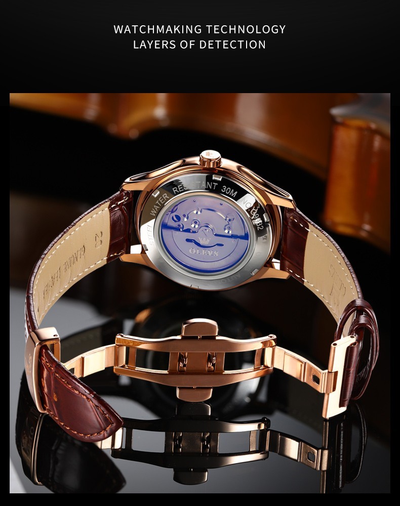 OLEVS 9932 Luxury Multi-functiom Leather Business Male Female Mechanical Watch