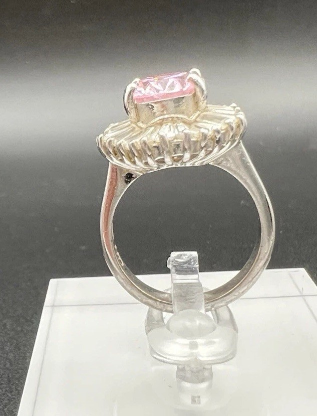 Pink & White/colorless CZ Sterling Silver 925 Ring, Size 4.75.