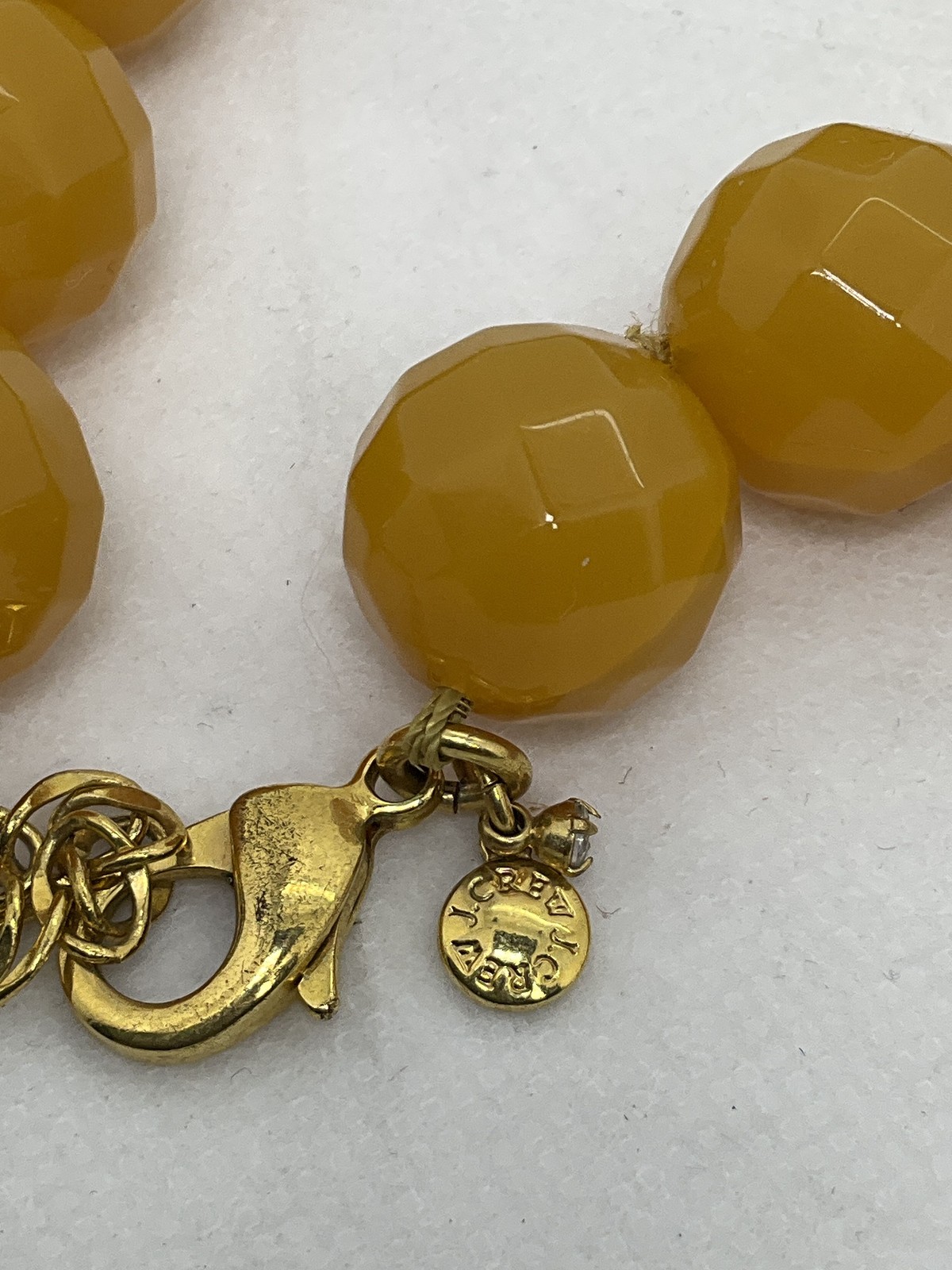 J. Crew Mustard Yellow Faceted Bead Statement Necklace Gold Tone Rhinestone