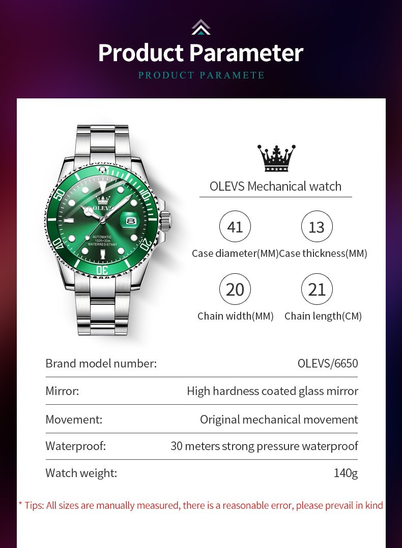 OLEVS 6638 Luxury Simple Business Water Resistant Green Black Chronograph Watch