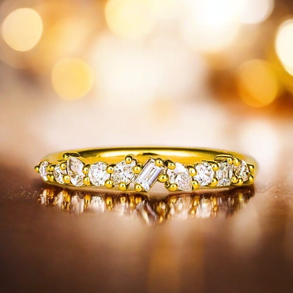 Yellow Gold Engagement Band Round Cut 0.40 Ct GLI HRD Lab Grown Diamond 14K Ring