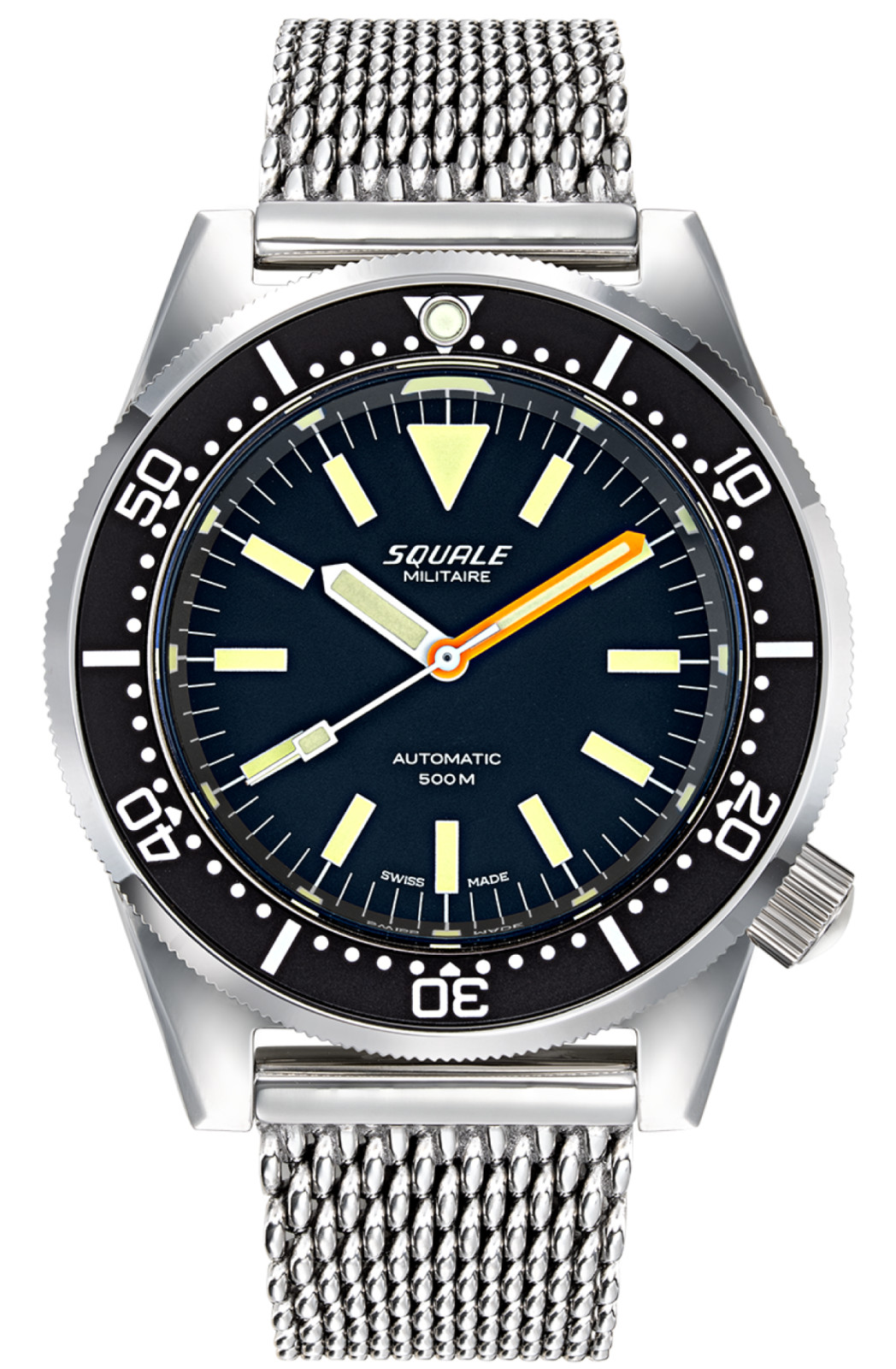 Brand New Squale 1521 50 Atmos Militare Polish Mesh 500m Watch – 2 Year Warranty