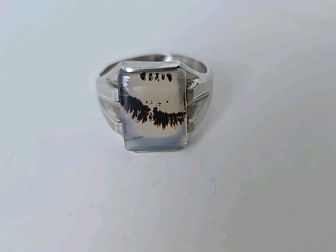 Men’s Ring 1950s Moss Agate Eagle In Flight Size 13 By Wheeler Mfg Sterling