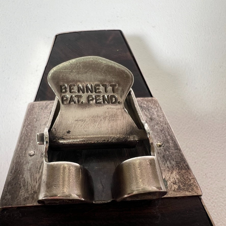 Vintage Bennett Pat. Pend. Sterling Silver Brown Wood Grain Stone Bolo Tie Clasp