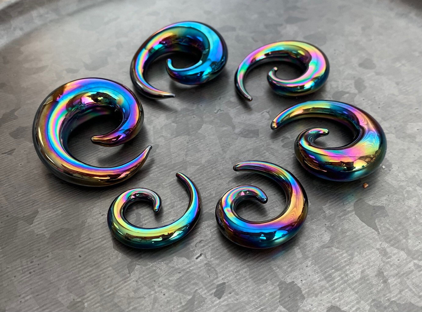 PAIR Black Lucifer Glass Spiral Tapers Expanders Plugs Gauges Body Jewelry