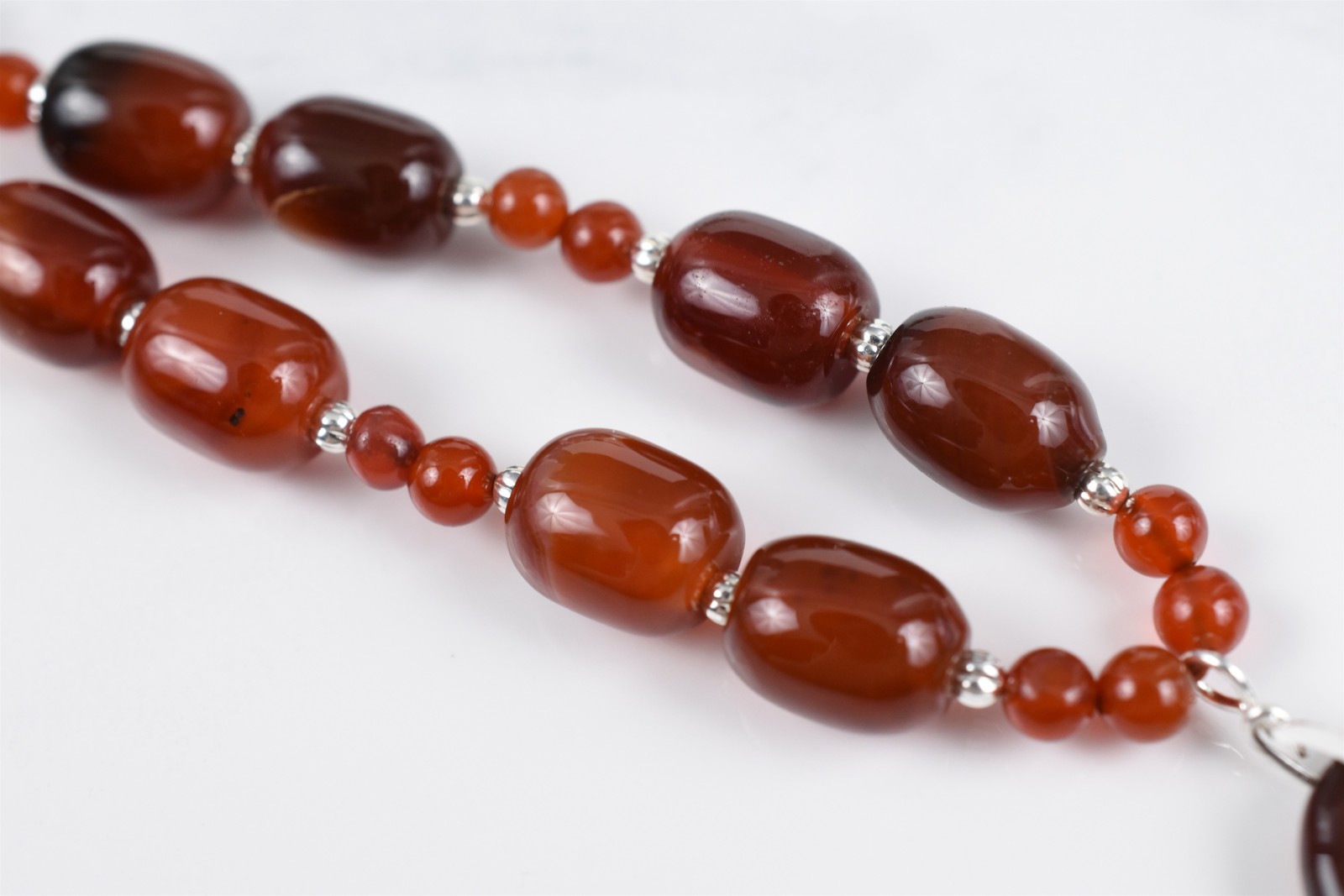 Handmade Studio Sterling Silver Natural Carnelian Bead Drop Necklace 17-1/2 in