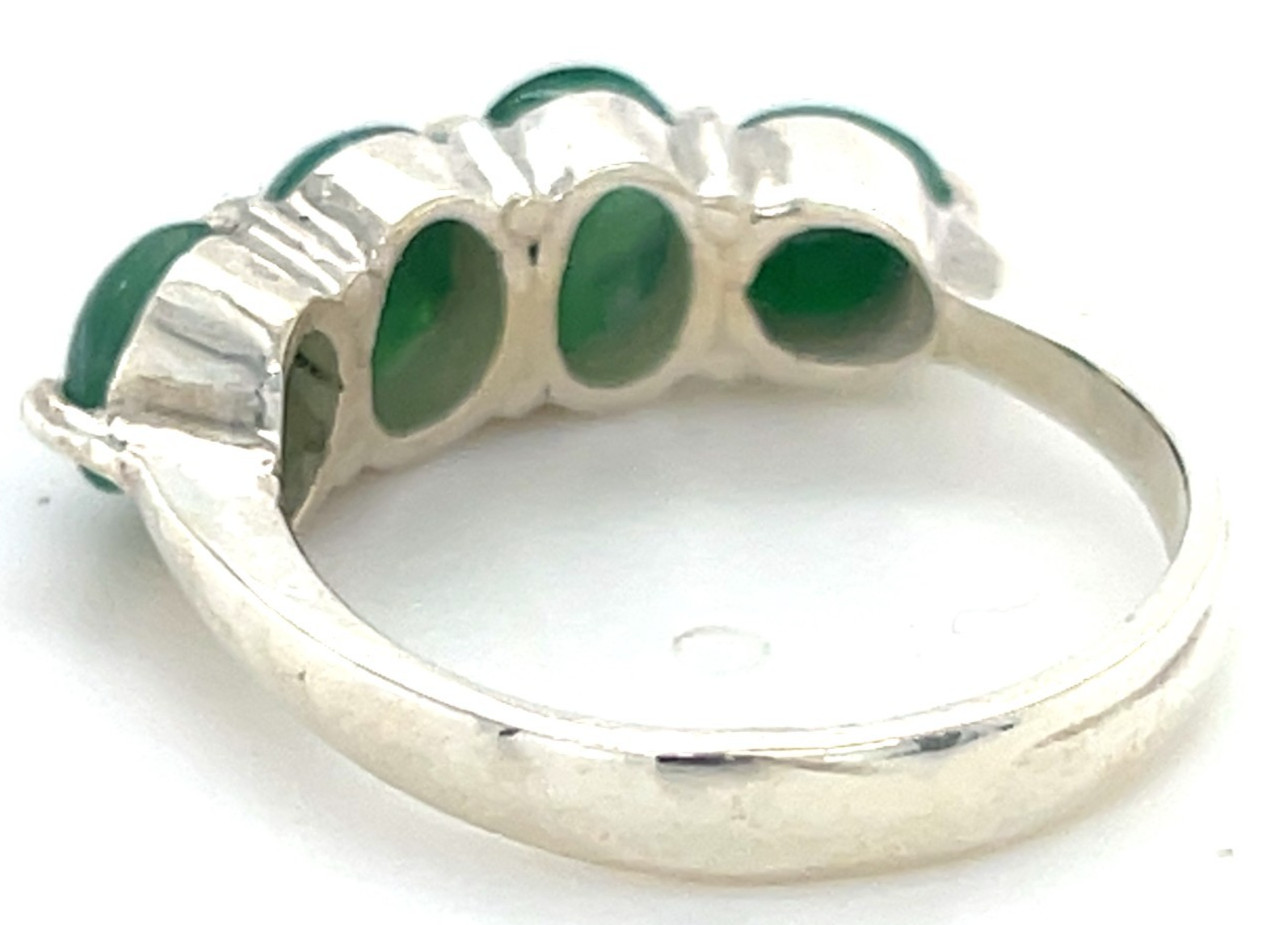 Type A Imperial Green Jadeite 4-Stone Ring 925 Silver Sz7.5