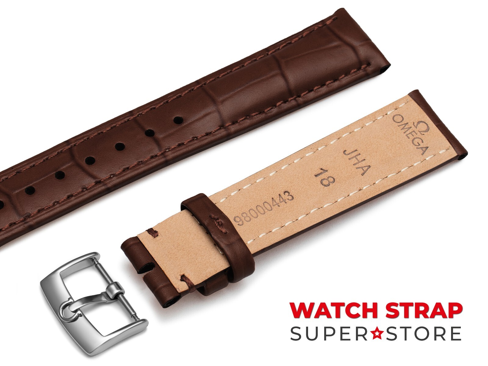 18mm OMEGA Watch Brown Genuine Leather Strap Band Buckle Clasp Silver DeVile