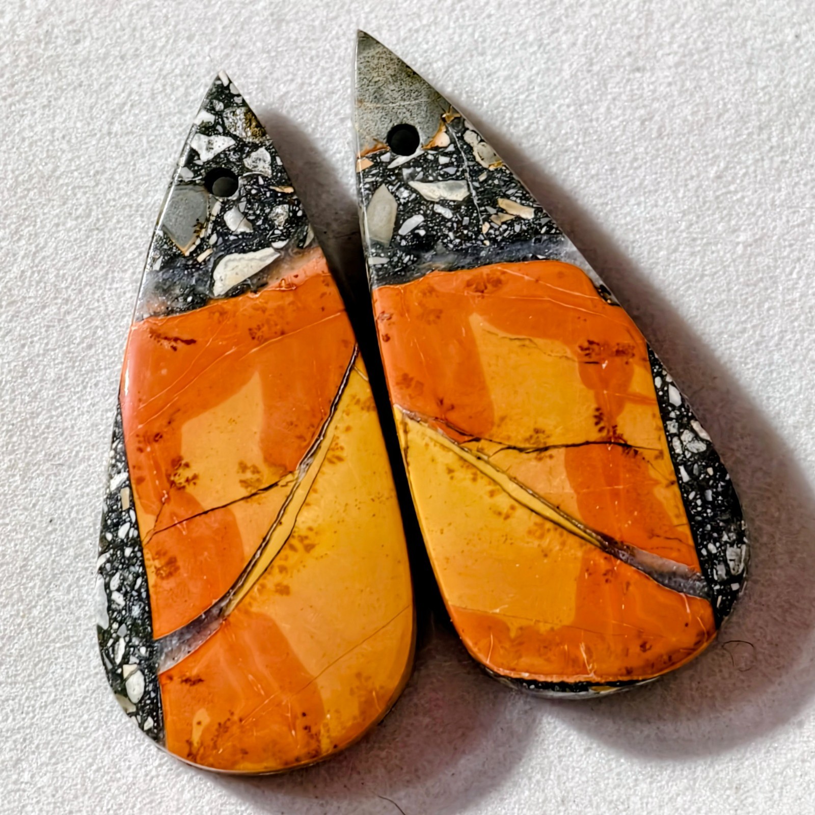 28 Cts Natural Maligano Jasper Drilled Pair Cabochon Gemstone 28.5 X 12.9 MM