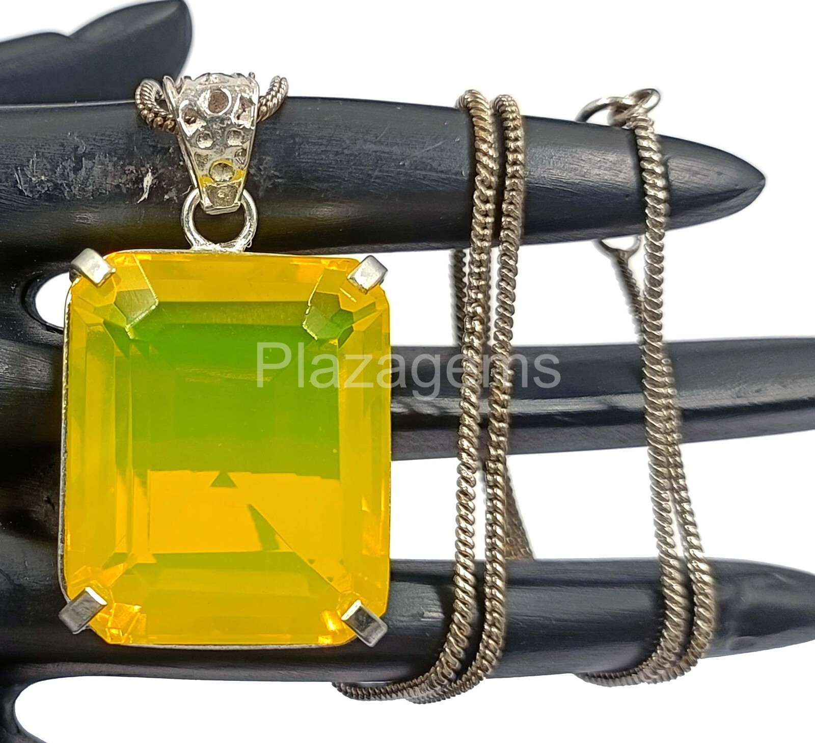 NATURAL 101.60 CT EMERALD 925 STERLING SILVER YELLOW OPAL PENDANT FREE CHAIN 4HK