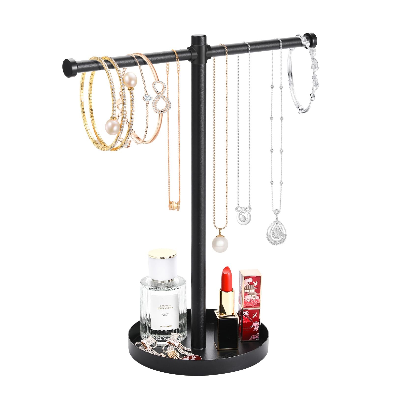Organizador de joyas y collares, de metal resistente y de 32 cm de alto.