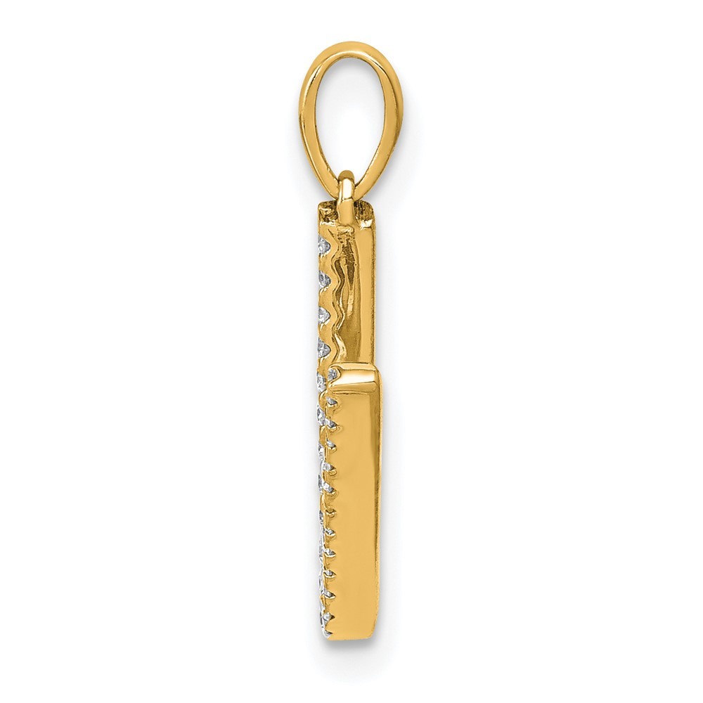14K Yellow Gold Round Cut Diamond Letter “V” Initial Charm Pendant 0.62gm