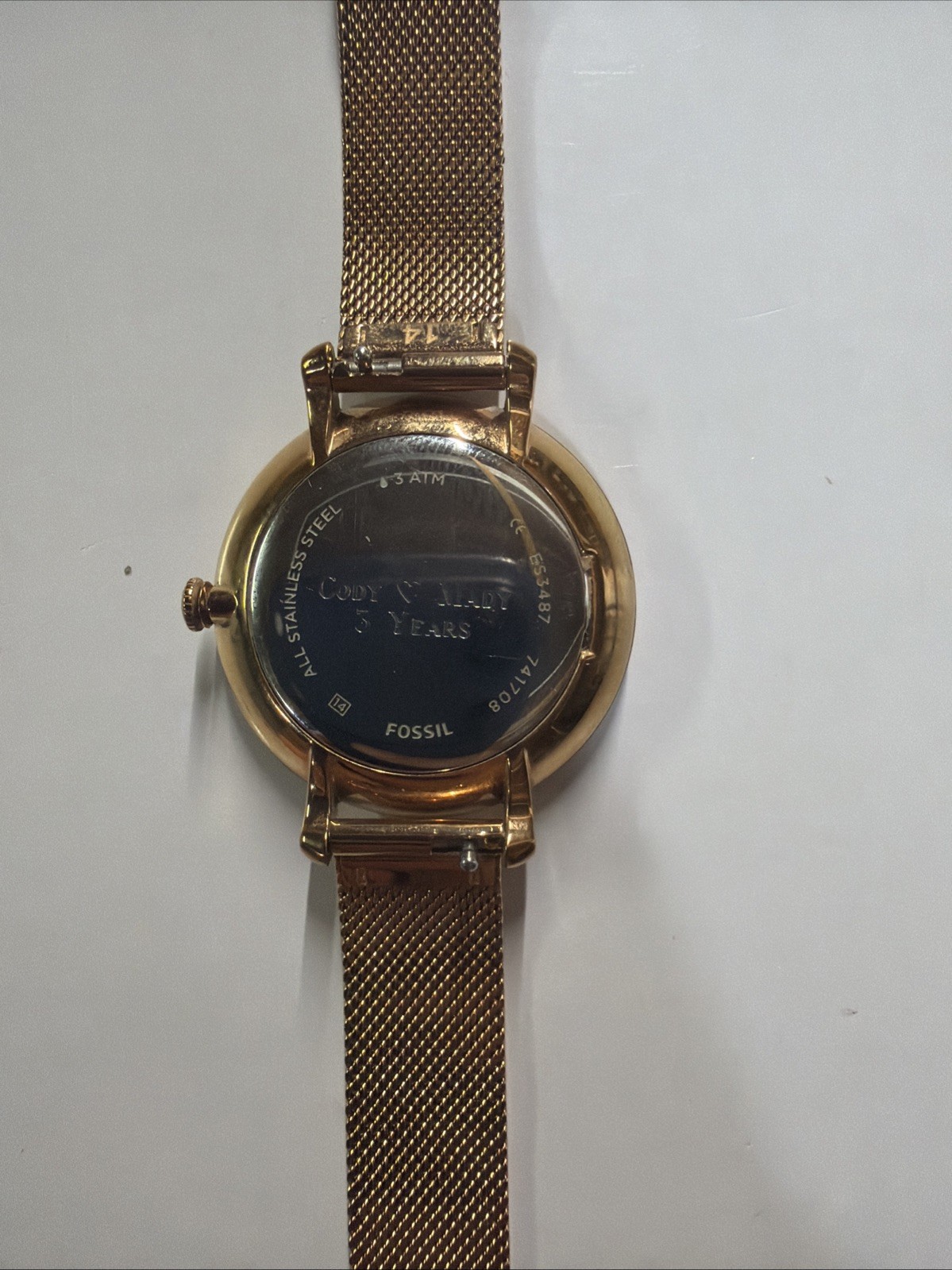 Fossil Jacqueline ES4352 Rose Gold Mesh Stainless Steel Watch Date Indicator