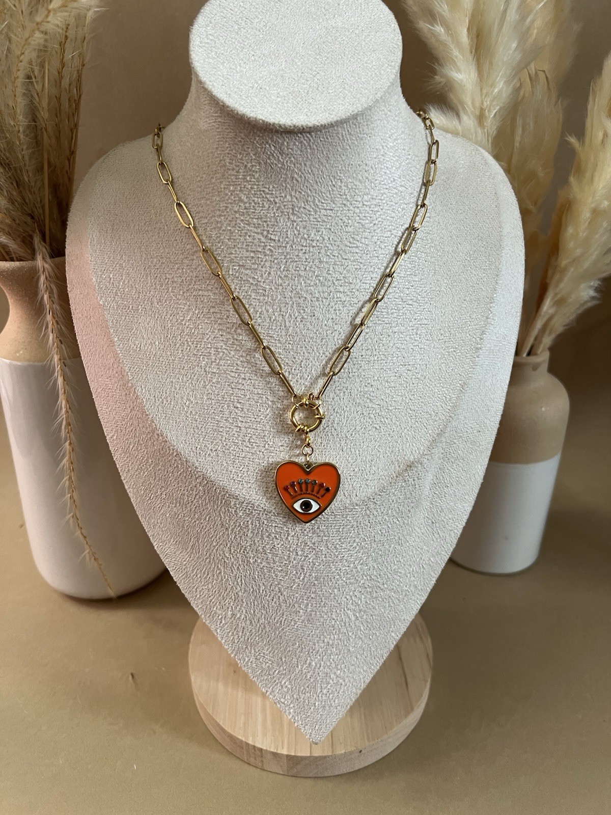 Heart Evil Eye Statement Chain Necklace – Elegant Protection Necklace