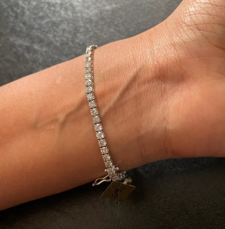 Round Lab Grown Diamond Elegant Women’s Tennis Bracelet For Gift 14K White Gold