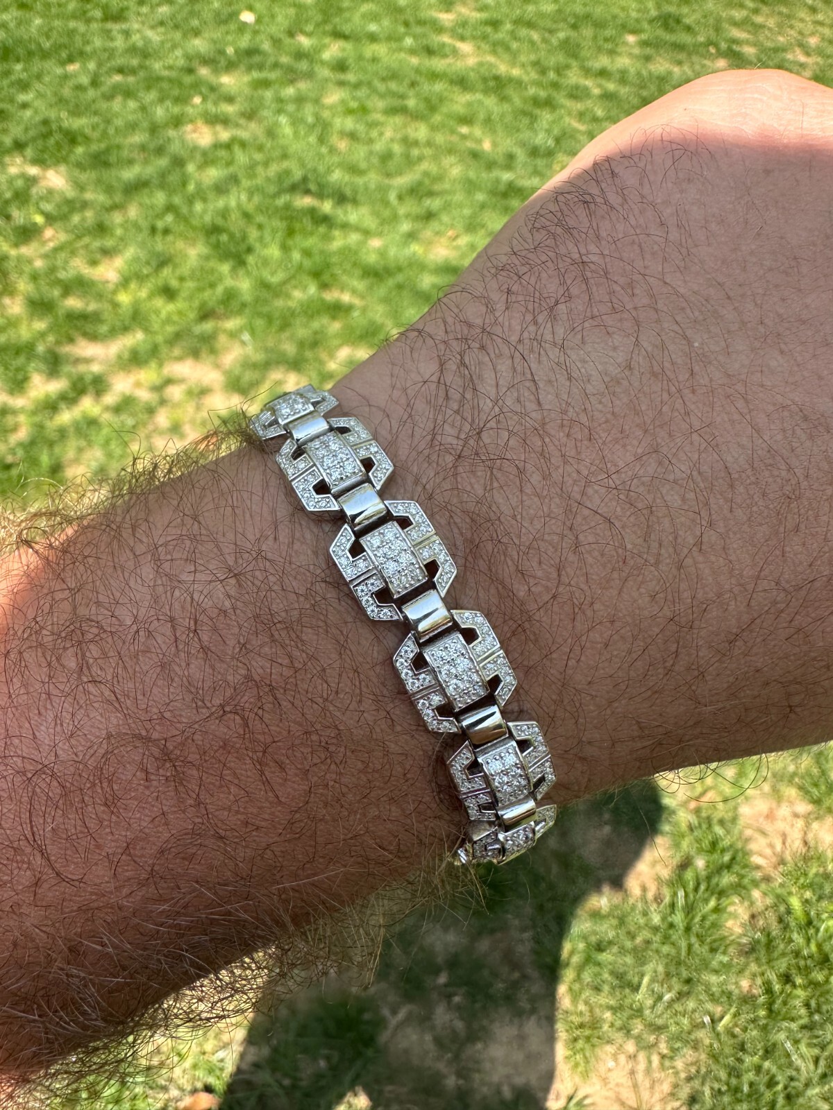 Men’s Moissanite Custom Link Real 925 Sterling Silver Bracelet Passes Tester
