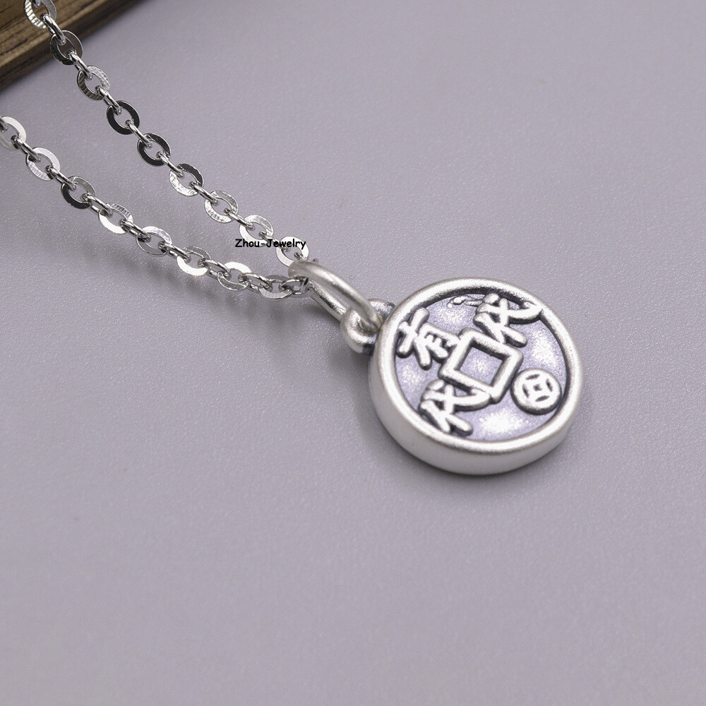 Real S925 Sterling Silver Pendant Men Women Coin Pendant 17*12mm 1.2-1.3g