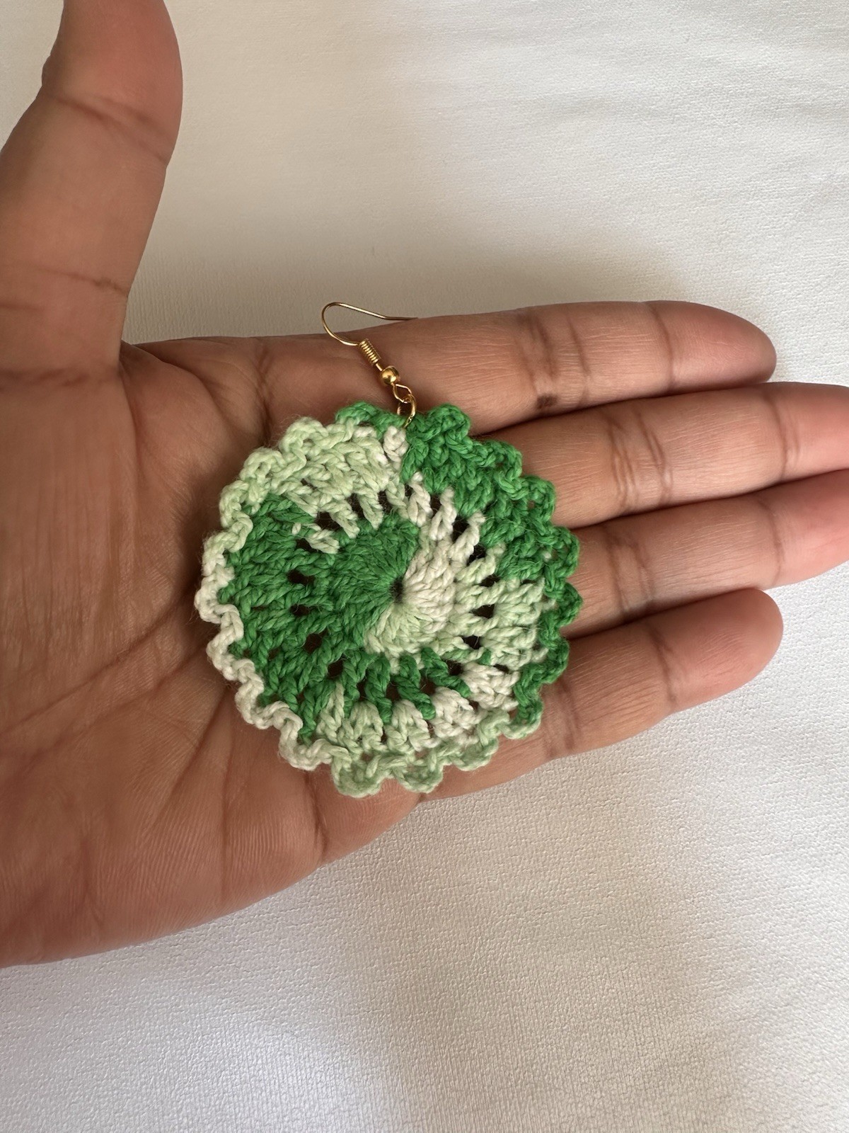 Handmade Crochet Flowers Earrings|Boho Light weight Dangle Earrings Green&cream