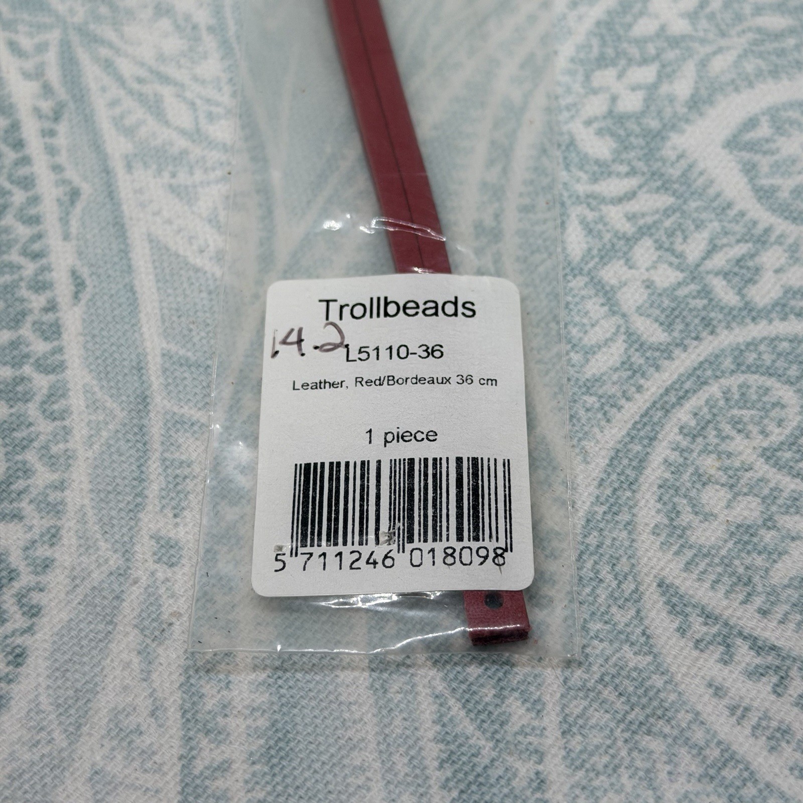 Authentic Trollbeads Red/Bordeaux Leather 14.2 inch/36 cm Bracelet, New